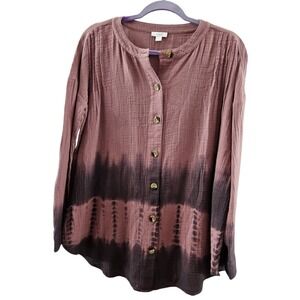J‎ Jill Shirt S Button Up Tie Dye Blouse Boho Gauze Pink Crunchy Vacation Travel